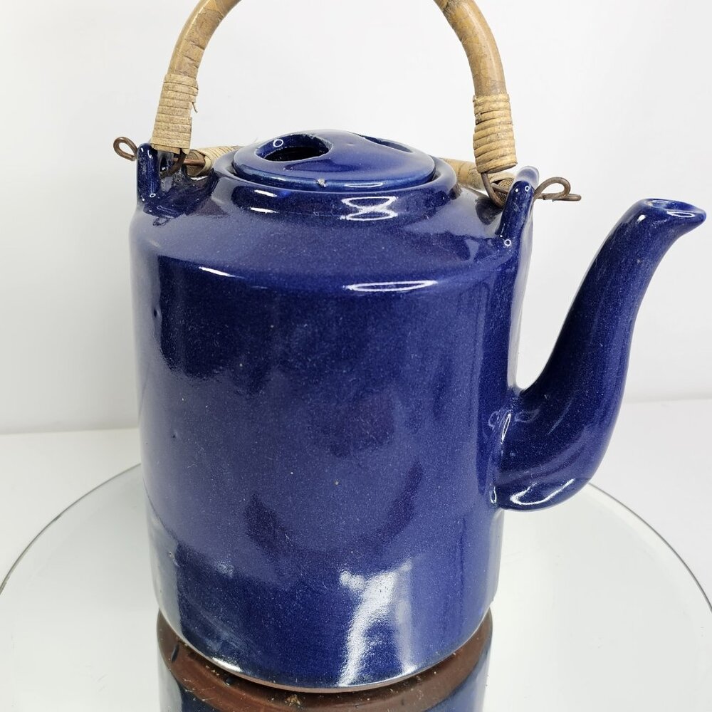 Ceramic Teapot Indigo Blue Signed/Marked, Vintage Asian